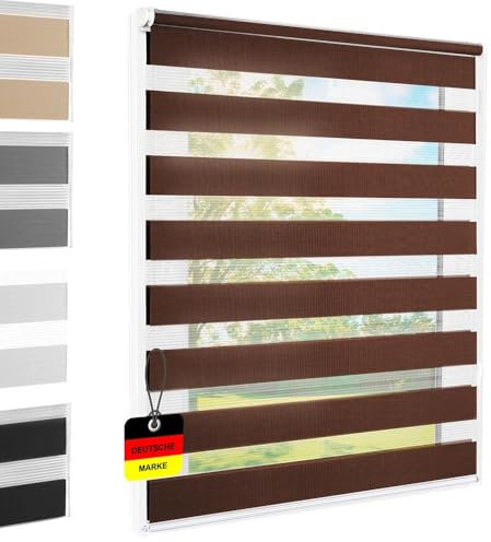 Doppelrollo Klemmfix ohne Bohren Braun 55x140 cm [Stoffbreite 51cm] Duo Rollo Fensterrollo für Fenster/Türen Gardine Klemmrollo Seitenzugrollo Sichtschutz Sonnenschutzrollo Zebrarollo