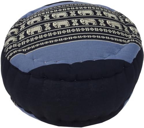 GURU SHOP Rundes Meditationskissen, Yoga Kissen, Yogakissen, Sitzkissen, Bodenkissen, Dekokissen - Schwarz/blau, 18x30x30 cm