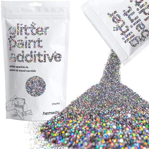 Gun Metal Grey Holographic Glitter Paint Additive Chunky 100g for Adding Sparkle to Paints & Varnish | Paint Walls Sparkly Add to Emulsion, Acrylic or Lacquer Indoor | Hemway