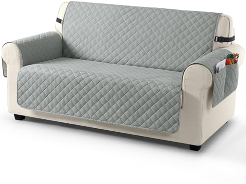 TAOCOCO Sofa Überzug, Sofabezug Wasserdicht Mit Gummiband，Wohnzimmer Anti-Rutsch Gepolsterter Sofaschutz für Haustiere, Katzen, Hunde, Spielende Kinder(Hellgrau, 2 Sitzer)