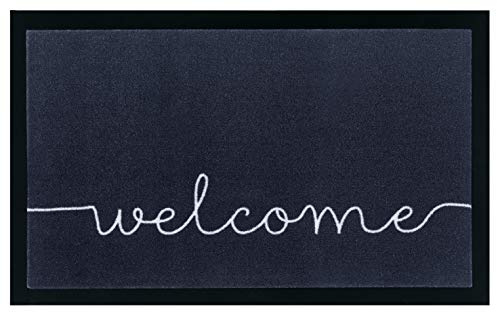 Hanse Home Printy Fußmatte für Innen und Außen 45x75cm - Schmutzfangmatte Türmatte Cozy Welcome mit Schriftzug Waschbar & Wetterfest, rutschfest für Eingangsbereich & Außenbereich – Anthrazit Creme