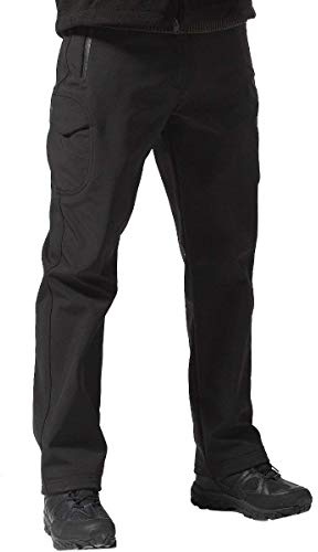 FREE SOLDIER Men's Outdoor Softshell Fleece Lined Cargo Pants Snow Ski Hiking Pants with Belt (Black 32W/32L)