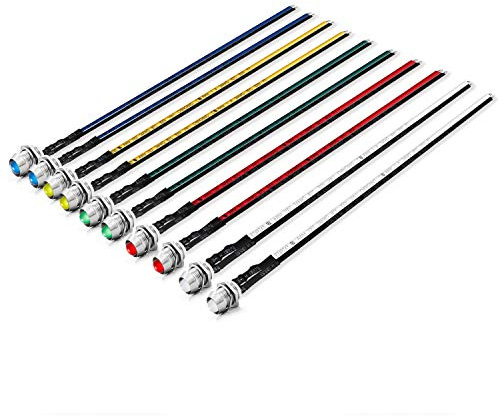 Chanzon 10pcs 5mm LED Pilot Diode Light (5 Colors x 2pcs Diffused Frosted Round Lens) with 8mm Panel Mount 12V Universal Flush Dash Board Indicator Panel Socket Lights for Cars Boats lamp Bulb