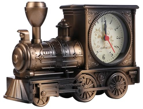 BESPORTBLE Vintage väckarklocka retro tåg stil skrivbord tid klocka nyhet nattduksbord klocka tåg modell statyett steampunk prydnad för barn vuxna sovrum bord kontor