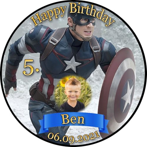 Tortenaufleger Fototorte Tortenbild Kindergeburtstag Captain America CA01 (Zuckerpapier) Rund 14 cm Ø mit Foto