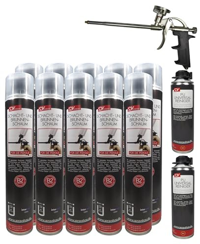 SDV Chemie Brunnenschaum B2 Pistolenschaum SET 10x 750ml + 2x PU Reiniger 500ml + 1x PU-Schaum-Dosierpistole