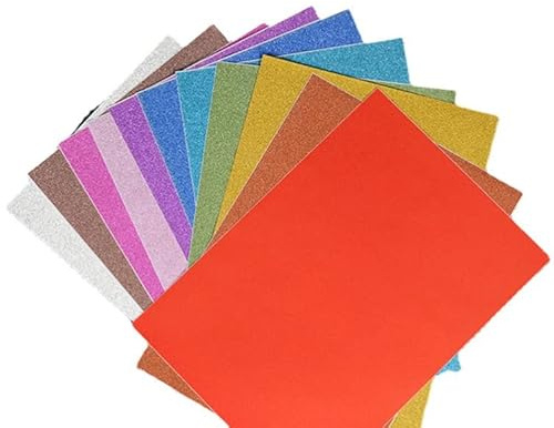 RUIYWEN 10 Hojas Cartulinas Adhesivas de Colores A4 Cartulina con Purpurina para Manualidades, Regalos y Decoraciones de Álbumes (10 Colores Aleatorios)