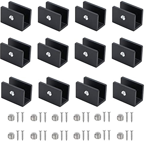 12 Stück Einstellbare Glas Halterung, Aluminiumlegierung Glasklemme Mit Schrauben, Schwarz Glashalterung, Passend für 8–10 mm Dickes Glas, für Fenster Geländer Treppe Badezimmer
