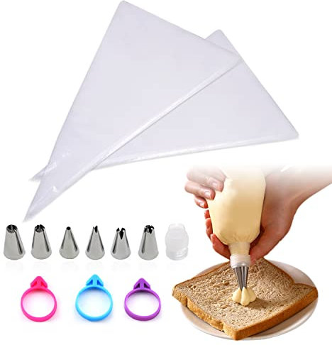 80 mangas pasteleras desechables con 7 boquillas y 3 lazos decorativos para hornear galletas, pasteles, cupcakes.