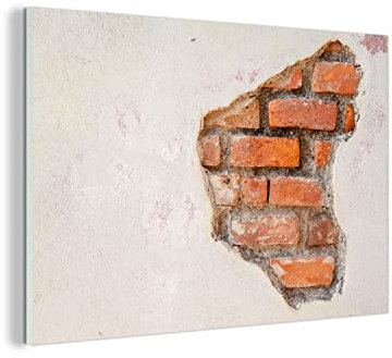 MuchoWow Glasbild Glasfoto Wandbild Bilder Deko 120x80 cm Gips - Ziegel - Wand - braun