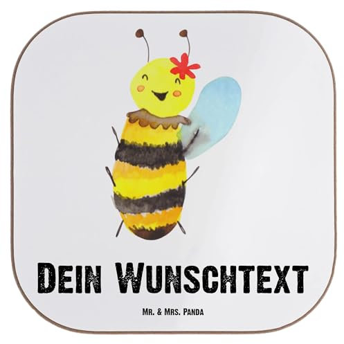Mr. & Mrs. Panda Personalisierter Untersetzer Biene Happy - Personalisierte Geschenke, Glasuntersetzer, Bedrucken, Kerze, Bierdeckel, Filzuntersetzer, Personalisieren