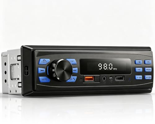 CAMECHO Single Din Car Stereo with Dual Bluetooth 5.1, FM Radio, 1-DIN Car Radio MP3/USB/AUX/EQ, Blue illumination, Car Audio Receiver