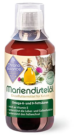 ChronoBalance 250 ml Mjölktistelolja för Katter – Kosttillskott rikt på Vitamin E, Omega-6 och Omega-9 – Stödjer Päls, Hud och Vävnader, Inkluderar Måttbägare