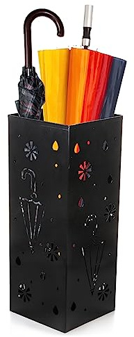 Coloch Metal Umbrella Stand Rack, Square Umbrella Holder Bin Freestanding Cane Walking Sticks and Crutches Holder with Weighted Water-Resistant Base for Entryway, Home, Office, 15x 15x 40 CM, Black