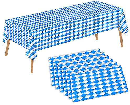 ASTARON 6 Stück Oktoberfest-Tischdecken, Party-Tischdecke, 137 x 274 cm, rechteckige Oktoberfest-Tischdecke, Oktoberfest-Dekoration, Oktoberfest-Dekoration | 137 x 274 cm, dick, PEVA, abwischbar, wiederverwendbar, wasserdicht, rechteckig, innen und außen