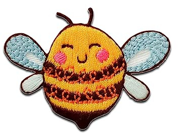 Mono-Quick Biene kindlich Aufnäher zum Aufbügeln 3,3 x 4,5 cm Bügelbild für Kinder Mädchen mit Lieblingstier Insekt, Bügelpatch Patches Bügelflicken