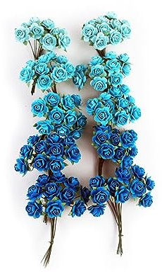 KADADSA 100 pcs Tiny Artificial Roses Mixed Cyan Blue Shade Five Color Mulberry Paper Flower 15-18 mm Flower Wedding Scrapbooking
