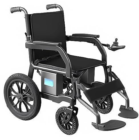 Bueuwe Elektrischer Rollstuhl Leicht Faltbar Elektrorollstuhl, Leicht Rollstuhl Elektrisch Rollstühle für Erwachsene und Senioren, Sitz 48 cm, Autonomie 23 km, Gewicht 19kg, Schwarz