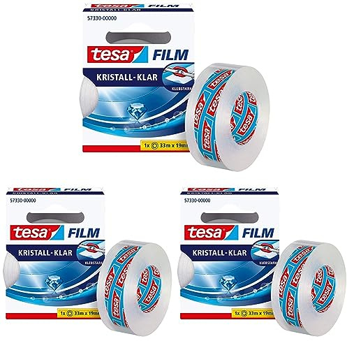 tesa tesafilm Klebeband, kristall-klar, 33m x 19mm (Packung mit 3)