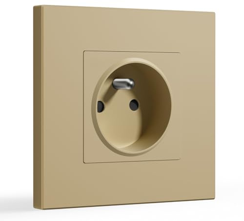 BSEED Prise Murale, 16A Single Prise De Courant Alternatif avec Panneau En Plastique, Prises Électriques Standard, 240V Prise Encastrable(1 Prise, Or)
