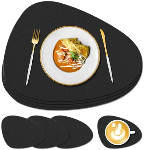 Silikon Tischsets und Untersetzer 4er Set, Prägedesign, Schwarz | Hitzebeständig bis 230°C, Rutschfest, Waschbar. Für Glastische/Holztische/Marmortische, Küche, Haushalt, Restaurant, Gärten