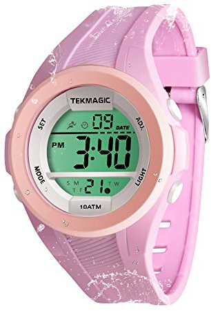 TEKMAGIC Sportuhr 10 ATM 100 Meter Wasserdicht Geeignet zum Schwimmen und Tauchen mit Hintergrundbeleuchtung, Wecker, Stoppuhr, Kalender, Dualzeit