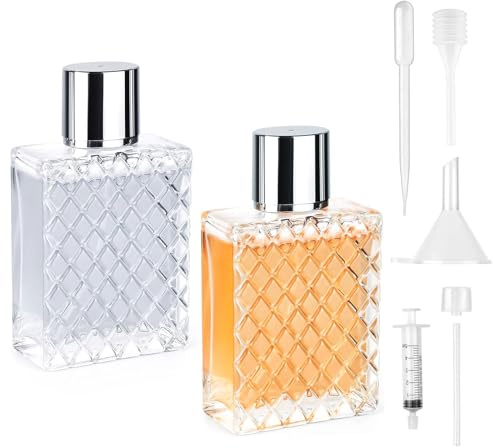 DRERIO Atomizador de Perfume, Rellenable, 100 ml, Botella de Perfume de Vidrio Vacía, Botella de Viaje para Perfume, Llenador de Perfume Vacío con Pipetas y Embudo para Perfume de Viaje
