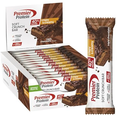Premier Protein Soft Crunch Bar 40% Protein Triple Chocolate 12x40g - Hoher Proteingehalt + Low Sugar + Palmölfrei