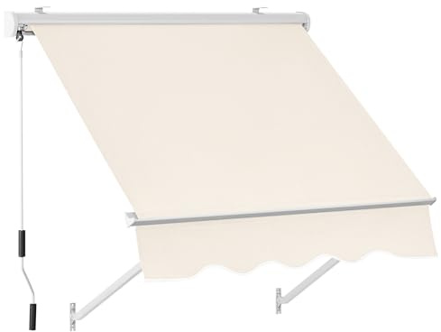MCombo Patio Window Awnings 48, Fully Assembled Manual Retractable Sunshade Canopy for Windows & Doors (Beige, 50x55)