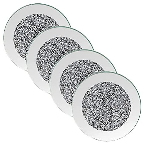 Glas-Untersetzer-Set mit Glitzer, rutschfest, für Wein, Kaffee, Tee, 4 Stück (Silber)