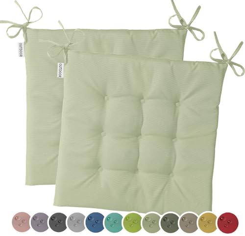 heimtexland 2er Set Outdoor Stuhlkissen Garten Sitzkissen Typ551 Mint | wetterfest schmutz- und wasserabweisend 40x40 Gartenkissen gesteppt Gartenstuhl-Auflage Polster Outdoorkissen