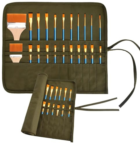 Pinseltasche Künstler Aquarell, Pinselmappe Aquarell Leer, Makeup Pinsel Tasche Rolle, Stifteetui Rolle, Leinwand Stifterolle Pinsel Etui Case, Für Stifte Aquarellstift Gouachestift (22 Slots)