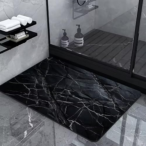 Heeboode Tapis de Bain Antidérapant 40x60cm Tapis Salle de Bain Diatomite, Tapis Super Absorbant Salle de Bain Doux Sèche Rapide, Tapis Pierre Salle de Bain, Tapis Lavable Tapis de Bain Black
