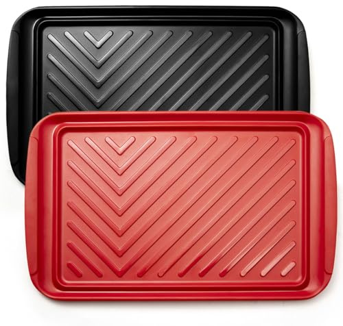 LEHAHA Grilling Prep Trays, Melamine BBQ Prep and Serving Platters and Tray for Outdoor Entertaining, Large Food Serving Trays, Set of 2, 17.2 x 10.5,Great for Grilling Lovers,Black and Red