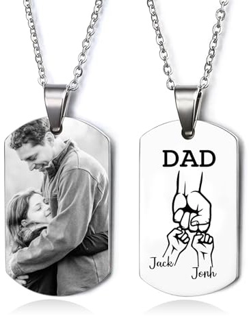 Amsgedhie Collana in acciaio inossidabile, ciondolo con targhetta per cani, ciondolo con foto/nome personalizzato, regalo di gioielli in memoria della festa del papà (Nome 3)