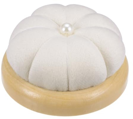 sourcing map Wooden Base Pin Cushion Japanese Style Cute Needle Holder Pincushions Round for Sewing Quilting Needlework DIY Crafts, Cream