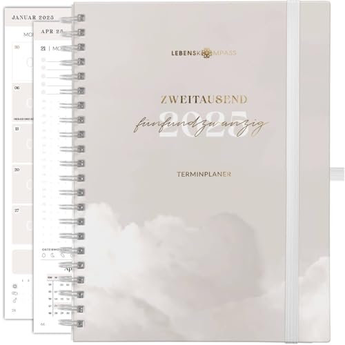 Lebenskompass Ringbuch Kalender 2025 Buchkalender A5 HIMMEL - Schöner Wochenkalender & Terminplaner 2025 - stabiles Hardcover - Taschenkalender 2025 - Buchkalender A5 + Viele Extras