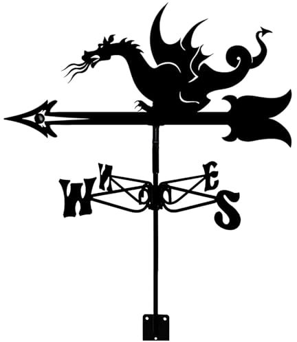 Wetterfahne, Drache und Hexe, Edelstahl-Wetterfahne, langlebig, Retro-Farm-Szene, Gartenpfahl, Wetterhahn-Messwerkzeuge für Terrasse, Hof, Dekoration (Drache 1)