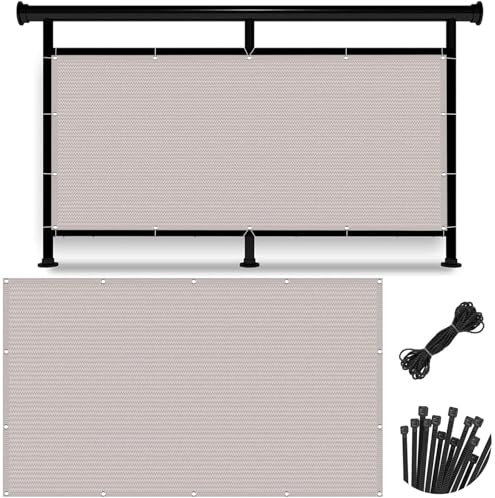 Balkon Sichtschutz 140 x 950 cm Ohne Bohren Wind-Und Uv-Schutz, Witterung, Schützt Privatsphäre mit Kordel Innen Balkonverkleidung Windschutznetz Gewebe, für Balkon Garten, Weiß