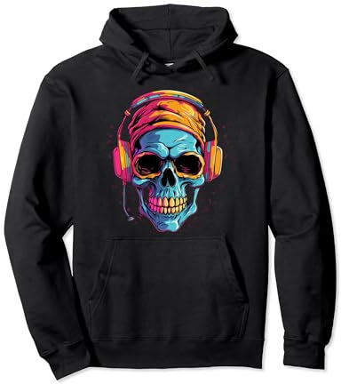 Totenkopf Bunt DJ mit Kopfhörer Bandana Hip-hop 80er Pullover Hoodie