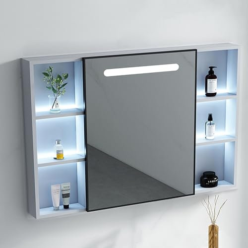 Spiegelschrank bad mit beleuchtung, badezimmerschrank mit spiegel-Medizinschrankschrank Geeigneter Badezimmer-Kosmetikspiegelschrank for Badezimmer, bad spiegelschrank, spiegelschränke fürs bad(Wit,90
