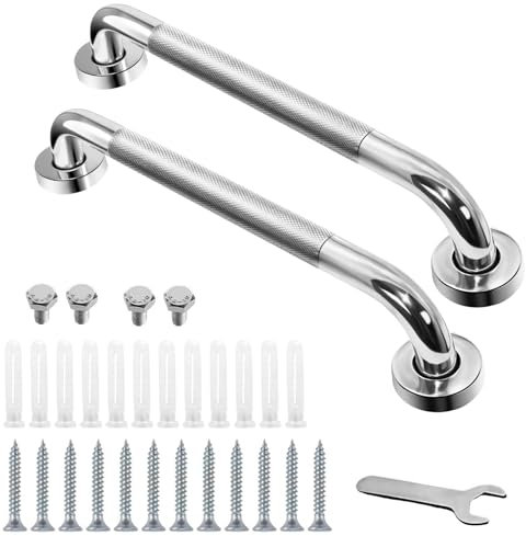 AMSGANK Barre d'appui de Salle de Bain, 2 Pièces Poignée de Baignoire en Acier Inoxydable Antidérapante Poignée de Sécurité pour Personnes Âgées, Handicapées, Enfants (30 cm)