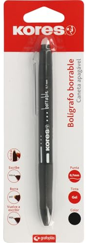Kores BG5 schwarzer radierbarer Kugelschreiber, Geltinte, 0,7 mm, einziehbar, ergonomischer Griff, hinterlässt kein Papier, hinterlässt keine Gummirückstände, perfektes Schul- und Büromaterial