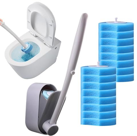 Toilettenbürste mit Nachfüllungen, wandmontierte Toilettenbürste, Kalkentferner, Bürstenstab mit 16 Toilettenreiniger-Nachfüllpads für Badezimmer, Kalkablagerungen, Fugenmörtel, Badewanne