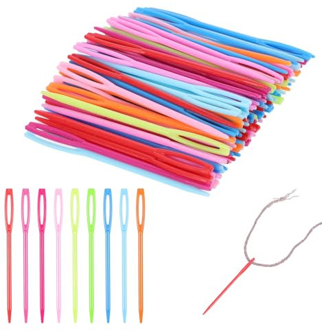 JIYIN 100 Kunststoff Nähnadeln, 7CM Bunte großem Öhr Gobelinnadel Webnadeln Sticknadeln Stopfnadeln Stumpfe Häkelnadeln zum Häkeln von Garn Häkelzubehör für Heimwerker Nähen Handarbeiten (7CM)