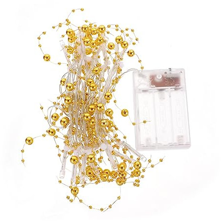 Alipis LED Lichterkette Mit Perlen 2 Meter Lange Dekoleuchten Für Weihnachten Partys Und Feste Warmweiß Batteriebetrieben Ideal Für Tisch Und Raumdekoration