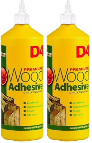 Everbuild D4 Premium Wood Adhesive | Industrial Grade Wood Ahesive, Based on Hybrid Resin Technology - Suitable for General Wood Working - White - 1 Litre (Pack of 2)