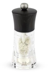 PEUGEOT - Salzmühle für feuchtes Salz Oleron 14 cm - Klassische Einstellung - Zirlion-Mahlwerk aus Zirkonia für pulverfeines Salz - Aus PEFC-zertifiziertem Holz und Acryl - Schokoladenfarben