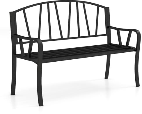 COSTWAY Gartenbank Metall, wetterfeste Sitzbank für 2 Sitzer, Parkbank mit Rückenlehne & Armlehne, Metallbank bis 300 kg belastbar, Eisenbank für Garten, Terrasse, Balkon, 129 x 53 x 93 cm