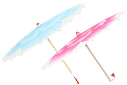 Healvian 2pcs Vintage Japanese Style Decorative Cloth Parasol Umbrella for Lightweight Bamboo Performance Umbrella with Peony Motif for Stage Cosplay and Asian Decor